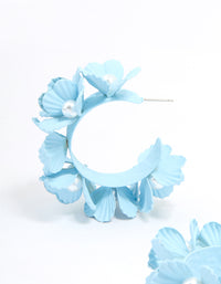 Blue Coated Metal Pearl Center Flower Hoop Earrings - link has visual effect only