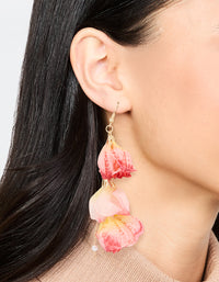 Pink Fabric Flower Drop Hook Earrings - link has visual effect only