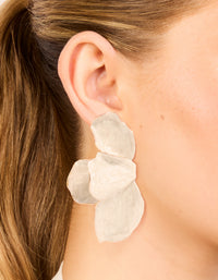 Gold Cream Enamel Organic Flower Stud Earrings - link has visual effect only