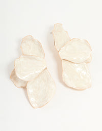 Gold Cream Enamel Organic Flower Stud Earrings - link has visual effect only