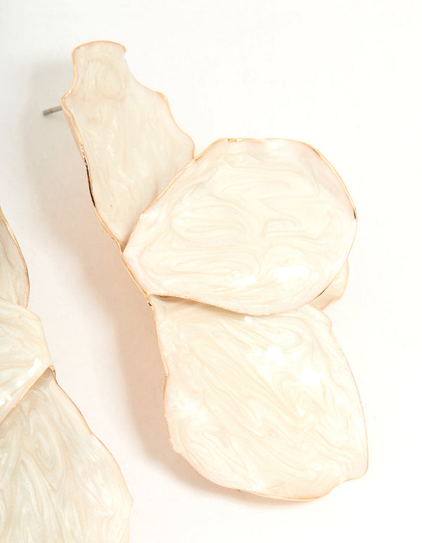 Gold Cream Enamel Organic Flower Stud Earrings