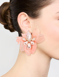 Pink Fabric Diamante Marquise Cluster Flower Petal Earrings - link has visual effect only