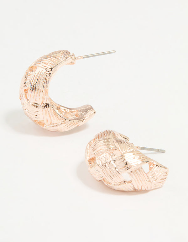 Rose Gold Textured Weave Hoop Earrings