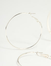 Silver Textured & Plain Hoop Earrings 2-Pack - link has visual effect only