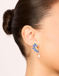 Gold Blue Diamante Pearl Marquise Stud Earrings - link has visual effect only