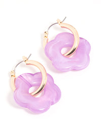 Gold Purple Acrylic Flower Hoop Earrings - link has visual effect only