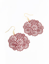 Gold Pink Filigree Flower Drop Earrings - link has visual effect only