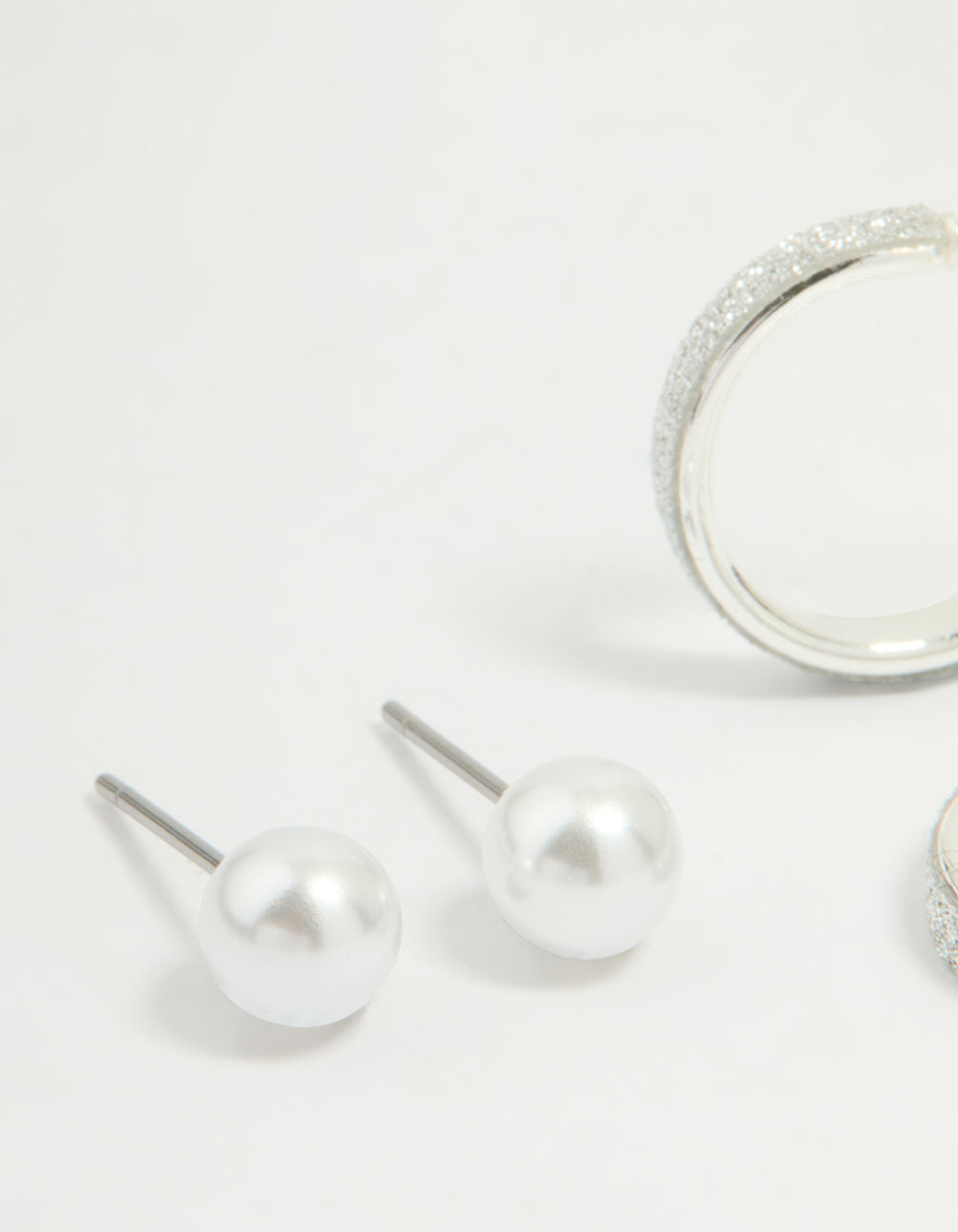Silver Glitter Paper & Pearl Stud Earrings 2-Pack