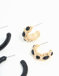 Gold & Dark Blue Pearl  Drop Hoop Earrings 3-Pack - link has visual effect only