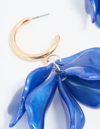 Gold Blue Petal Drop Hoop Earrings - link has visual effect only