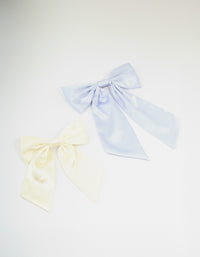 Cream & Blue Fabric Classic Bow Hair Clips 2-Pack - link has visual effect only