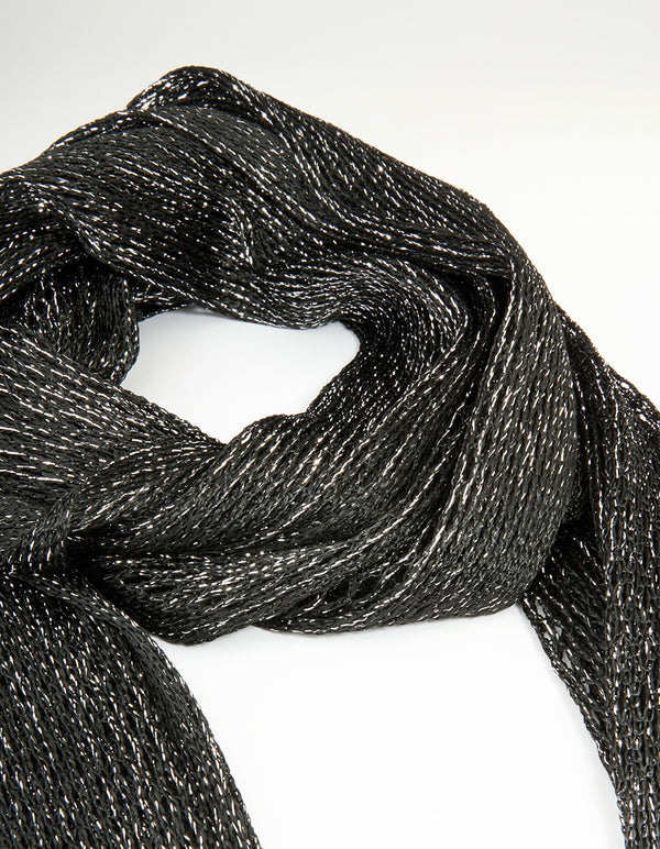 Black Glitter Fabric Draped Scarf
