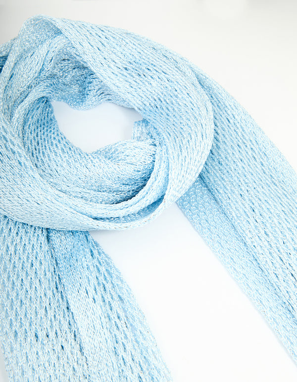 Blue Glitter Fabric Draped Scarf