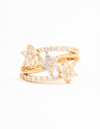 Gold Plated Cubic Zirconia Flower Stacked Ring - link has visual effect only