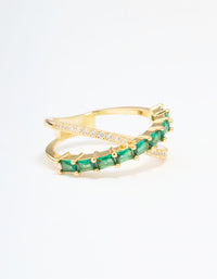 Gold Plated Green Cubic Zirconia Criss Cross Ring - link has visual effect only