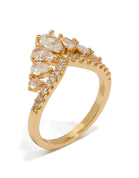 Gold Plated Cubic Zirconia Princess Cut Pear Ring - link has visual effect only