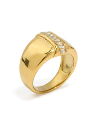 Waterproof Gold Plated Stainless Steel Cubic Zirconia Statement Ring - link has visual effect only
