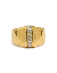 Waterproof Gold Plated Stainless Steel Cubic Zirconia Statement Ring - link has visual effect only