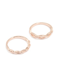 Rose Gold Cubic Zirconia Woven Stacking Rings 2-Pack - link has visual effect only
