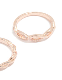 Rose Gold Cubic Zirconia Woven Stacking Rings 2-Pack - link has visual effect only