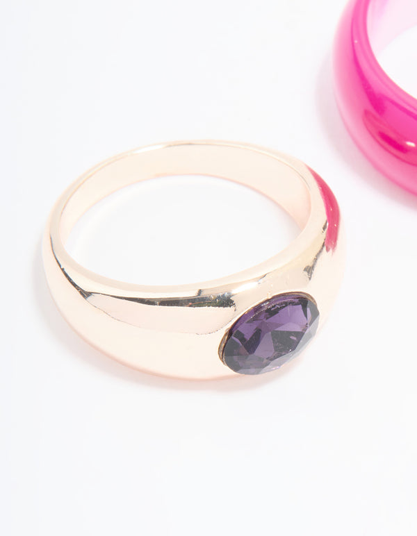 Rose Gold Statement Stone Rings 2-Pack