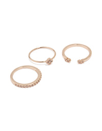 Rose Gold Cubic Zirconia Petal Rings 3-Pack - link has visual effect only
