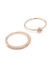 Rose Gold Cubic Zirconia Petal Rings 3-Pack - link has visual effect only