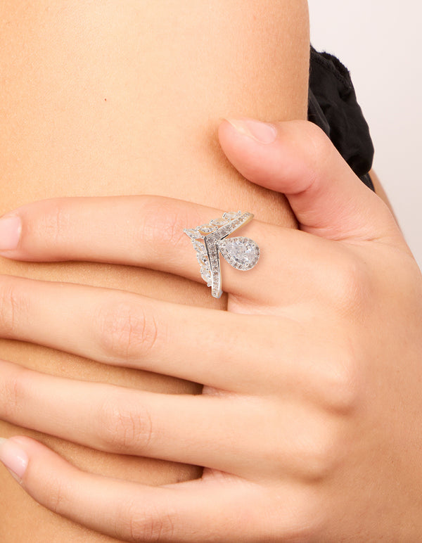 Silver Plated Cubic Zirconia Princess Cut Ring