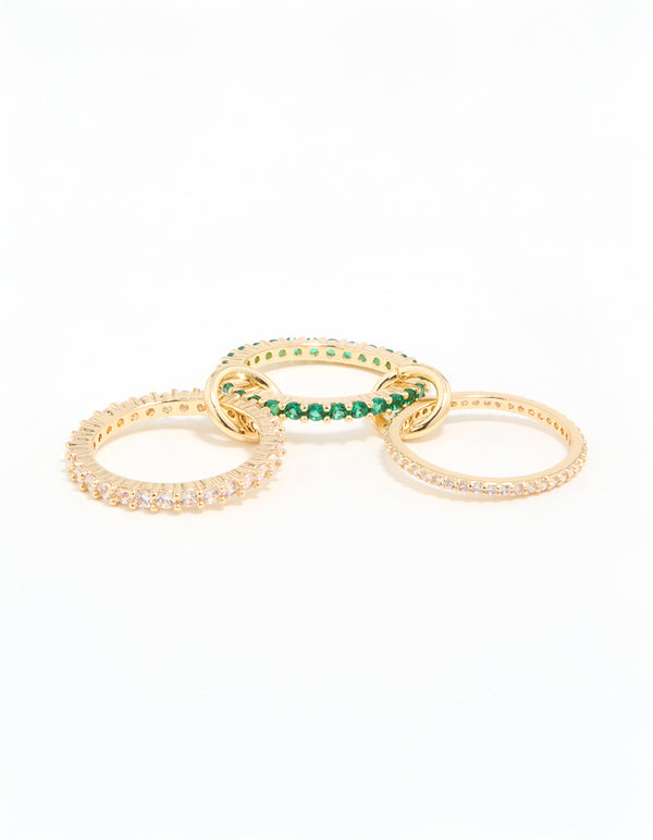 Gold Plated Green Cubic Zirconia Stacked Ring