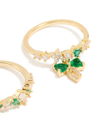 Gold Plated Green Cubic Zirconia Bow & Dainty Rings 2-Pack - link has visual effect only