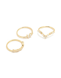 Gold Plated Cubic Zirconia Butterfly & Pointed Rings 3-Pack - link has visual effect only
