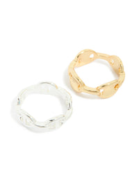Gold Plated Mixed Metal Link Double Row Ring Pack - link has visual effect only