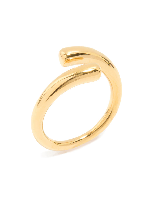 Featuring a waterproof ring in gold plated stainless steel with swirl wrap design side detail view