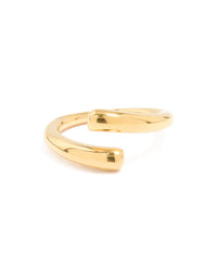 Elegant waterproof ring in gold plated stainless steel with swirl wrap design close up view - link has visual effect only