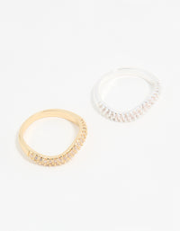 Mixed Metal Cubic Zirconia Rings 2-Pack - link has visual effect only