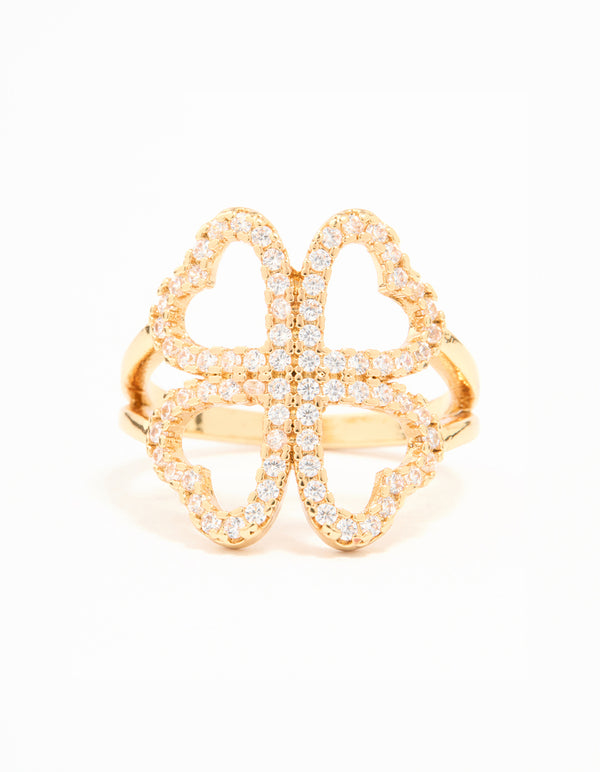 Gold Plated Cubic Zirconia Shamrock Statement Ring