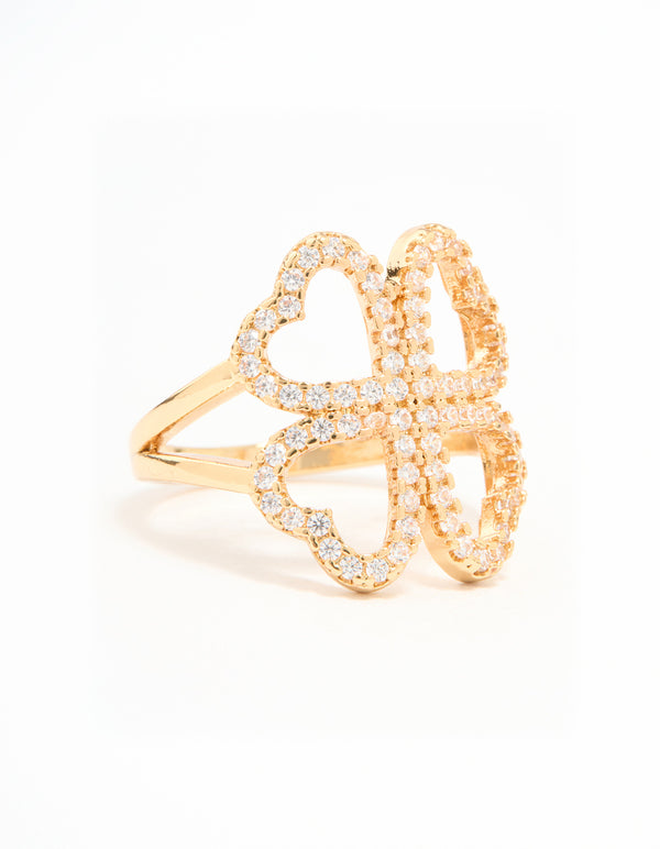 Gold Plated Cubic Zirconia Shamrock Statement Ring