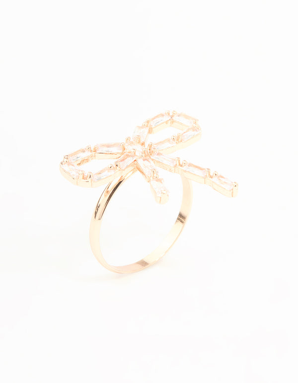 Rose Gold Diamante Bow Ring