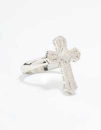 Silver Plated Cubic Zirconia Statement Cross Ring - link has visual effect only