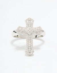 Silver Plated Cubic Zirconia Statement Cross Ring - link has visual effect only