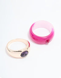 Rose Gold Plated Stone Statement Ring 2-Pack - link has visual effect only