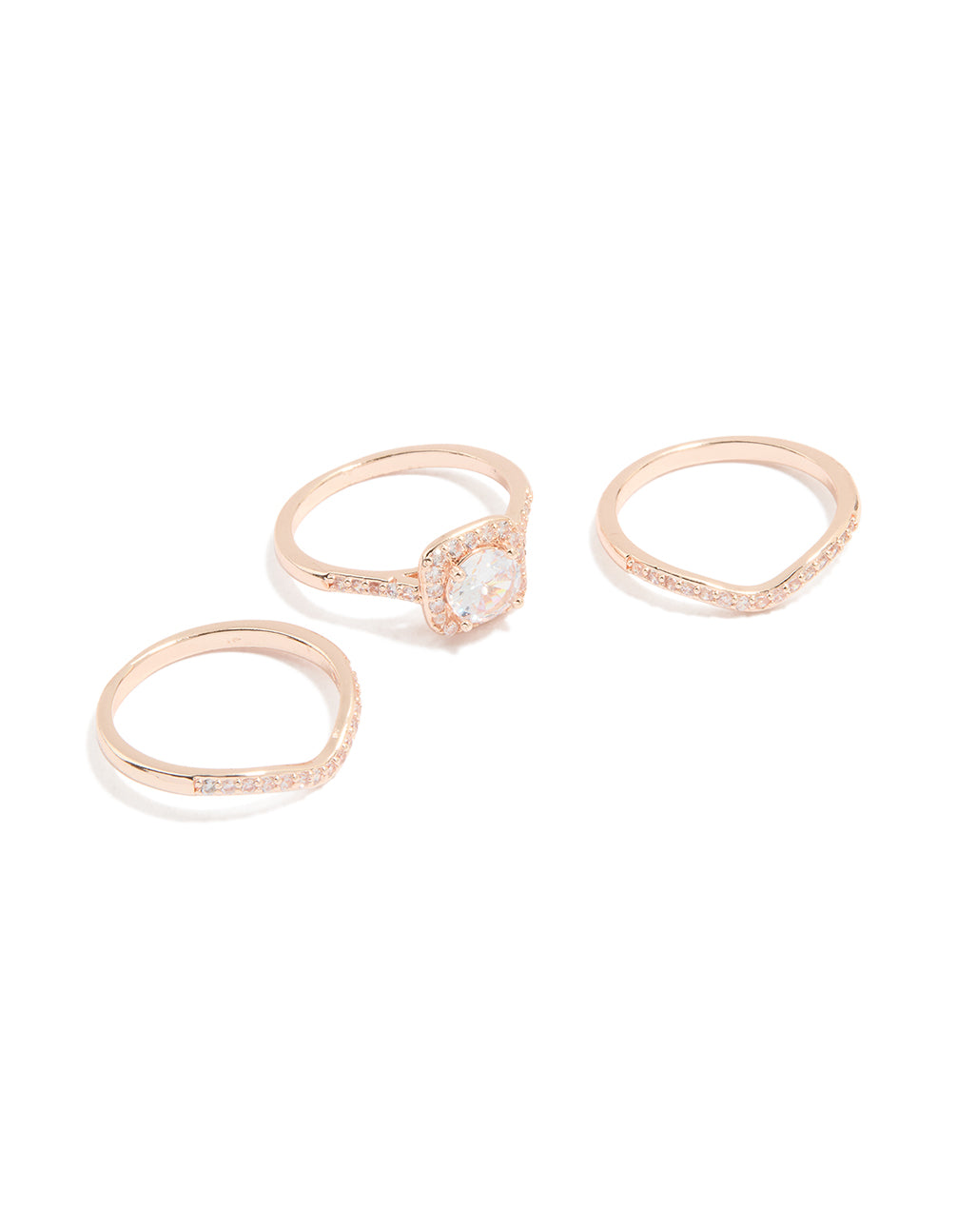 Rose Gold Cubic Zirconia & Pointed Rings 3-Pack