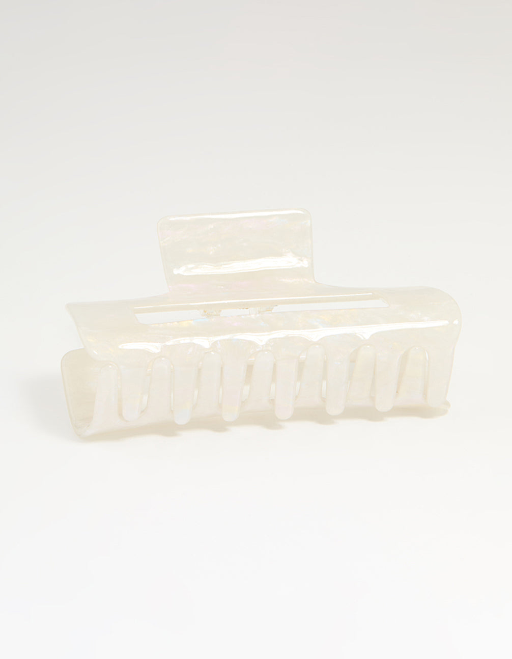 Elegant solid print ivory and acrylic rectangle claw clip side view