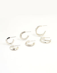 Silver Smooth & Ribbed Hoop Earrings 3- Pack - link has visual effect only
