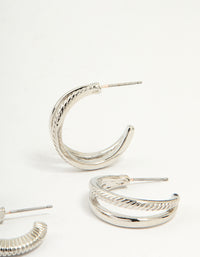 Silver Smooth & Ribbed Hoop Earrings 3- Pack - link has visual effect only