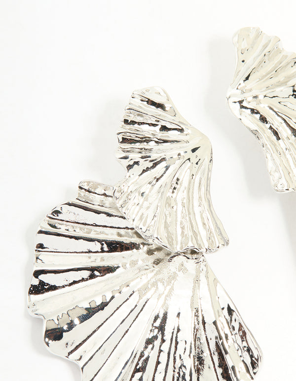 Silver Textured Fan Drop Earrings