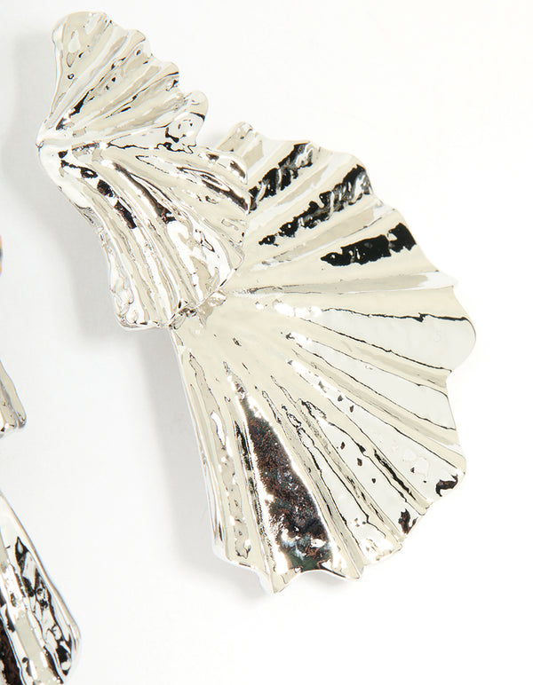 Silver Textured Fan Drop Earrings