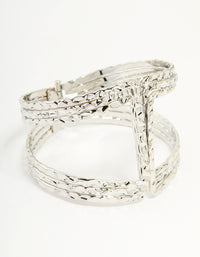 Silver Hammered Linear Wrist Cuff - link has visual effect only