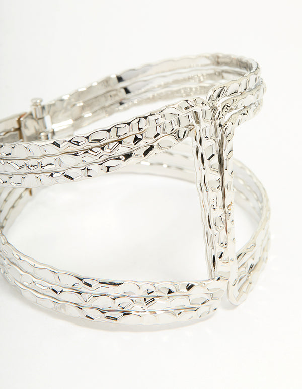 Silver Hammered Linear Wrist Cuff