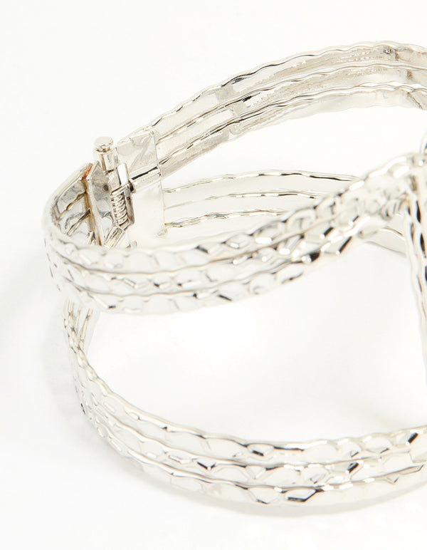 Silver Hammered Linear Wrist Cuff